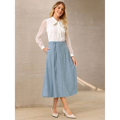 Women's A-Line Skirt with Pockets Elastic High Waist Maxi Skirt