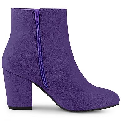 Women's Round Toe Side Zip Chunky Heel Ankle Boots
