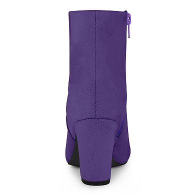 Women's Round Toe Side Zip Chunky Heel Ankle Boots