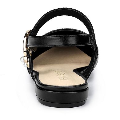 Women's Pointed Toe Slingback Flat Mules with Elastic Strap, Fashionable Office Flats