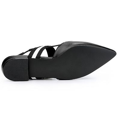 Women's Pointed Toe Slingback Flat Mules with Elastic Strap, Fashionable Office Flats