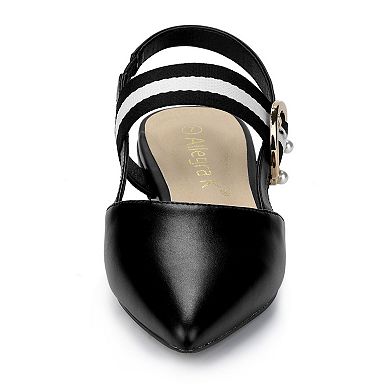 Women's Pointed Toe Slingback Flat Mules with Elastic Strap, Fashionable Office Flats