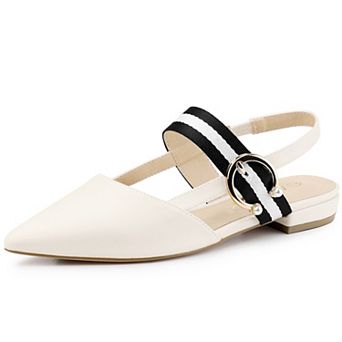 Women's Pointed Toe Slingback Flat Mules with Elastic Strap, Fashionable Office Flats