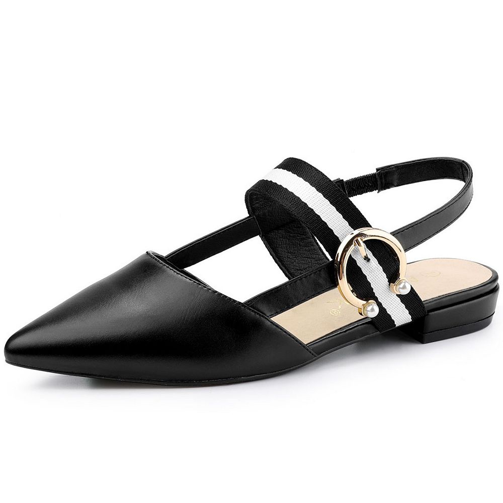 Women's Pointed Toe Slingback Flat Mules with Elastic Strap