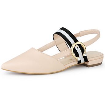 Women's Pointed Toe Slingback Flat Mules with Elastic Strap, Fashionable Office Flats
