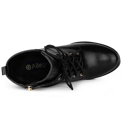 Women's Round Toe Chunky Heel Lace Up Platform Boots