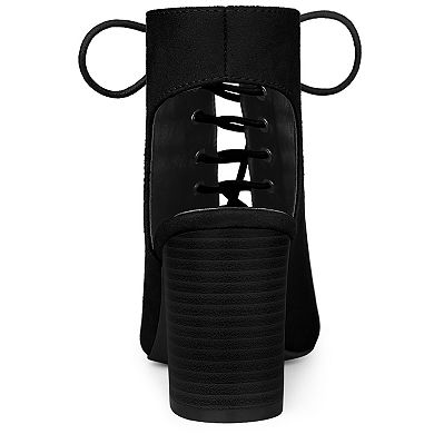 Women's Peep Toe Chunky Heel Lace Up Slingback Dressy Booties