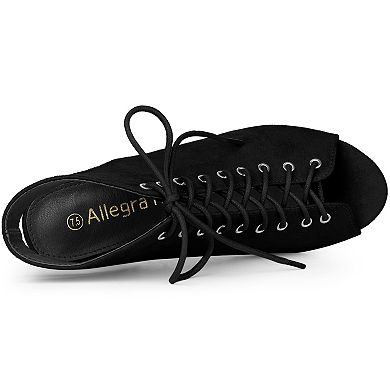 Women's Peep Toe Chunky Heel Lace Up Slingback Dressy Booties