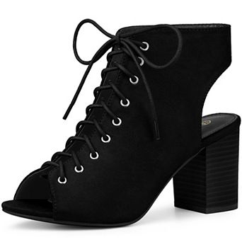 Women's Peep Toe Chunky Heel Lace Up Slingback Dressy Booties