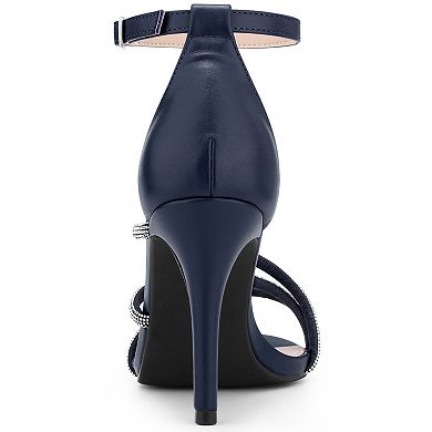 Women's Open Toe Rhinestone Strappy Stiletto Heels Sandals