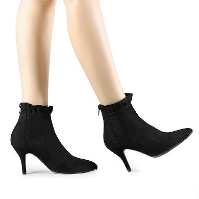 Women's Pointed Toe Stiletto Heel Ruffle Ankle Boots