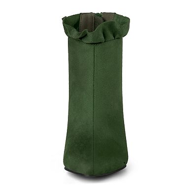 Women's Pointed Toe Stiletto Heel Ruffle Ankle Boots