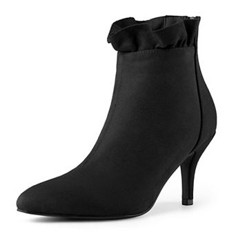 Women's Pointed Toe Stiletto Heel Ruffle Ankle Boots