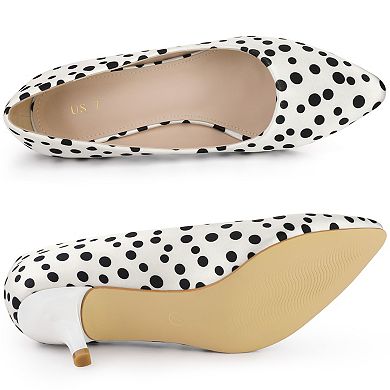 Women's Pointed Toe Polka Dots Kitten Heels Pumps