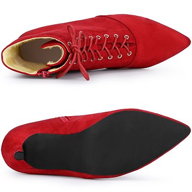 Women's Pointy Toe Side Zip Lace Up Stiletto Heels Ankle Boots