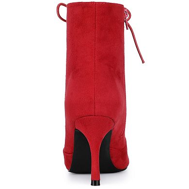 Women's Pointy Toe Side Zip Lace Up Stiletto Heels Ankle Boots