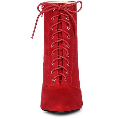Women's Pointy Toe Side Zip Lace Up Stiletto Heels Ankle Boots