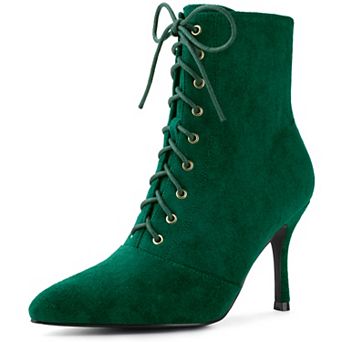 Women's Pointy Toe Side Zip Lace Up Stiletto Heels Ankle Boots