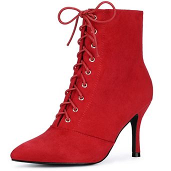 Women's Pointy Toe Side Zip Lace Up Stiletto Heels Ankle Boots