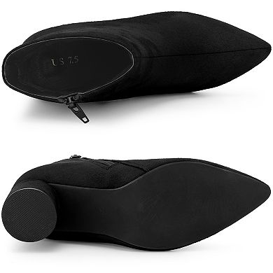 Women's Pointy Toe Side Zip Block Heel Ankle Boots