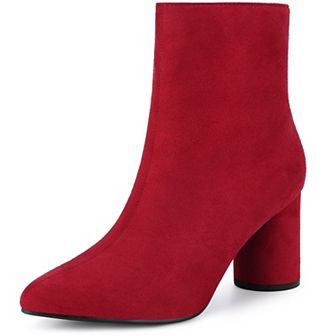 Women's Pointy Toe Side Zip Block Heel Ankle Boots