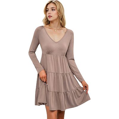 fitted lace wedding dress Ruffle Tiered Long Sleeve Mini Dress Apricot / L