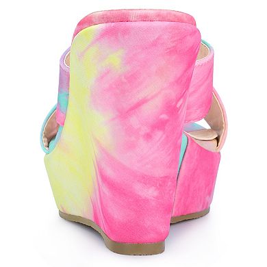 Women's Tie Dye Crisscross Strap Wedges Slip On Wedge Heel Platform Sandals