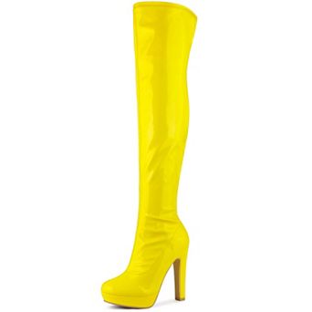 Women's Platform Round Toe Chunky Heels Over The Knee High Boots