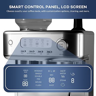 Espresso Machine 15 Bar, Milk Frother and PID Temperature Control, 8.8 Oz Bean Hopper