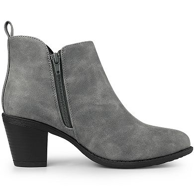 Women's Low Chunky Heels Zipper Western Ankle Booties