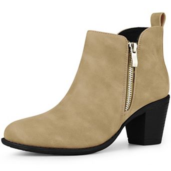 Women's Low Chunky Heels Zipper Western Ankle Booties