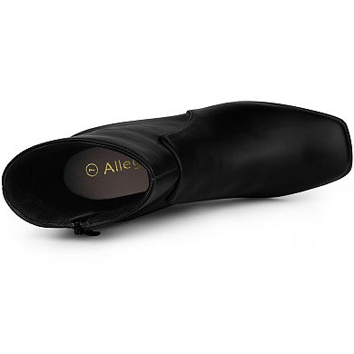 Women's Square Toe Side Zip Block Heel Ankle Boots