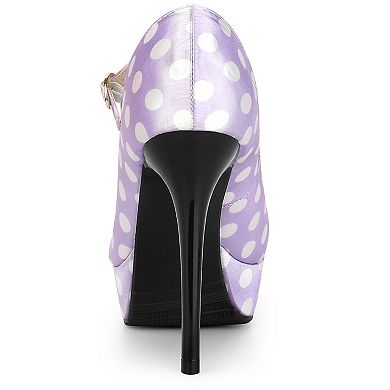 Women's Platform Mary Janes Polka Dots Round Toe Stiletto High Heel Pumps