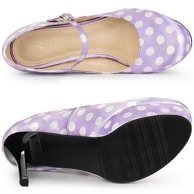 Women's Platform Mary Janes Polka Dots Round Toe Stiletto High Heel Pumps