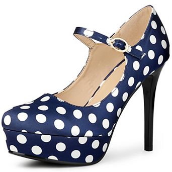 Women's Platform Mary Janes Polka Dots Round Toe Stiletto High Heel Pumps