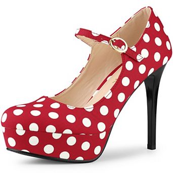 Women's Platform Mary Janes Polka Dots Round Toe Stiletto High Heel Pumps