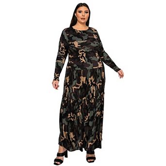 Plus Size Silvestra Camo Tiered Maxi Dress