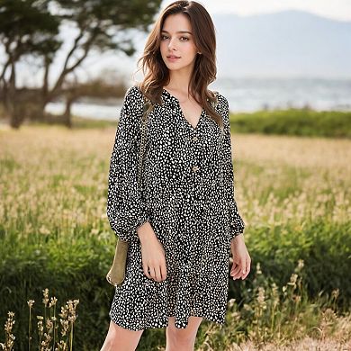 Women's Leopard Print Mini Dress with Long Lantern Sleeves