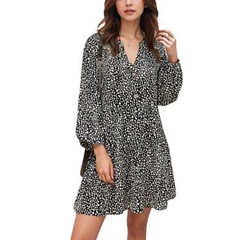Women's Leopard Print Mini Dress with Long Lantern Sleeves