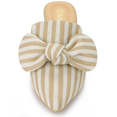 Women's Stripe Bow Pointed Toe Block Heel Slides Mules
