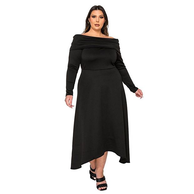 black plus size off the shoulder dress Women's Plus Size Yelena Off Shoulder Dress- Black main image 1