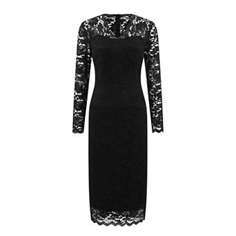 Women's Floral Lace Dress V Neck Long Sleeve Cocktail Wedding Bodycon Pencil Dresses