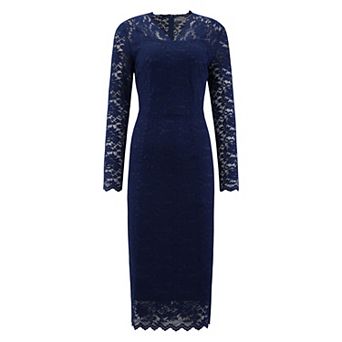 Women's Floral Lace Dress V Neck Long Sleeve Cocktail Wedding Bodycon Pencil Dresses