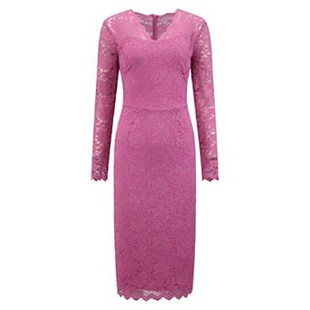 Women's Floral Lace Dress V Neck Long Sleeve Cocktail Wedding Bodycon Pencil Dresses