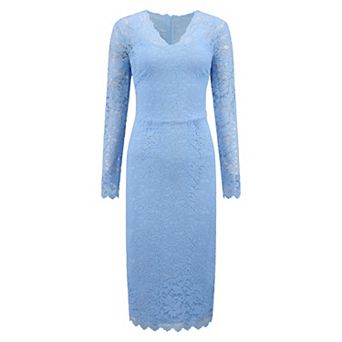 Women's Floral Lace Dress V Neck Long Sleeve Cocktail Wedding Bodycon Pencil Dresses