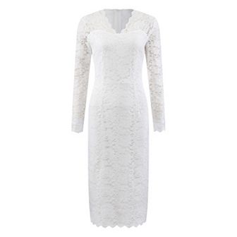 Women's Floral Lace Dress V Neck Long Sleeve Cocktail Wedding Bodycon Pencil Dresses
