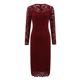 Women's Floral Lace Dress V Neck Long Sleeve Cocktail Wedding Bodycon Pencil Dresses