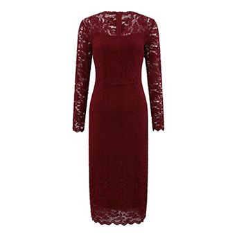 Women's Floral Lace Dress V Neck Long Sleeve Cocktail Wedding Bodycon Pencil Dresses