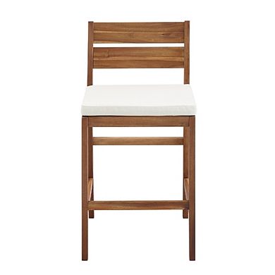Modern 2-Piece Solid Acacia Wood Counter Stools with Cushion - Brown