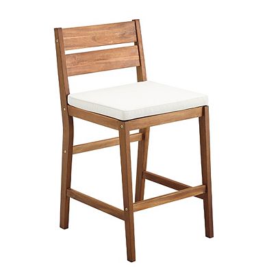 Modern 2-Piece Solid Acacia Wood Counter Stools with Cushion - Brown